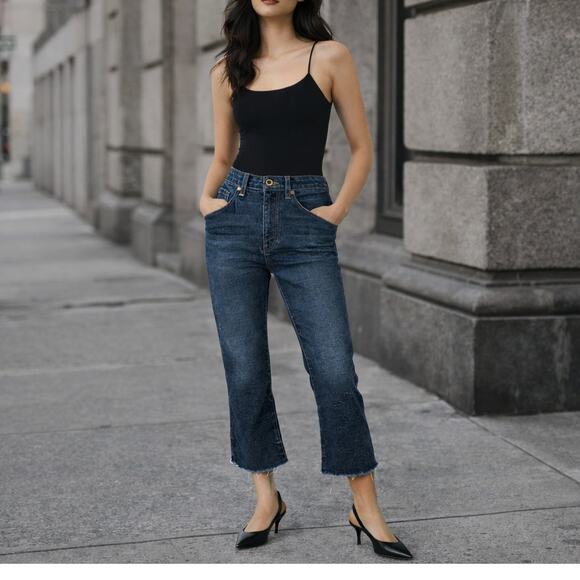 Khaite Benny Cropped Flare Raw Denim Jeans size 26